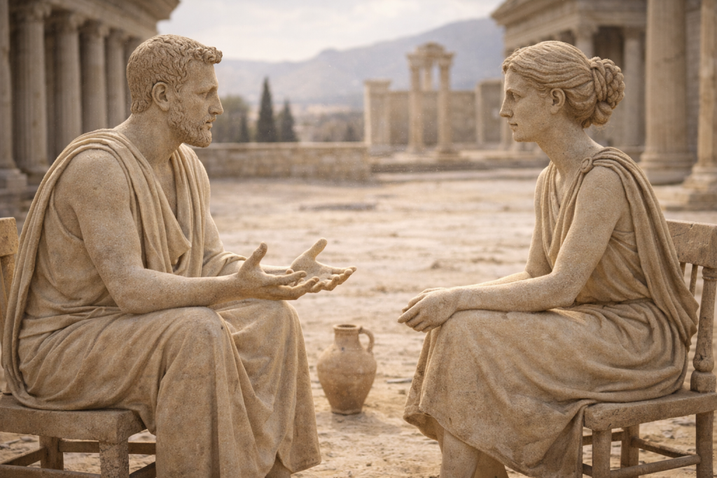 Zwei saßen einander gegenüber